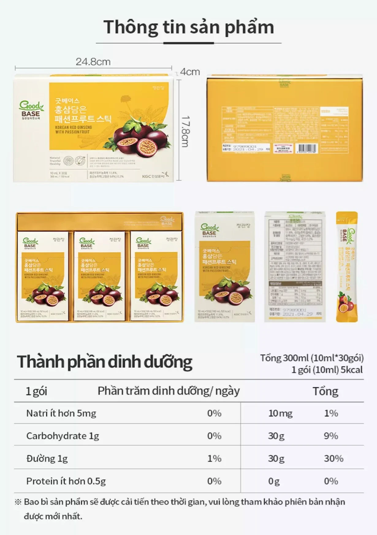 Mô tả Nước Hồng Sâm Goodbase Chanh Dây KGC Cheong Kwan Jang 6