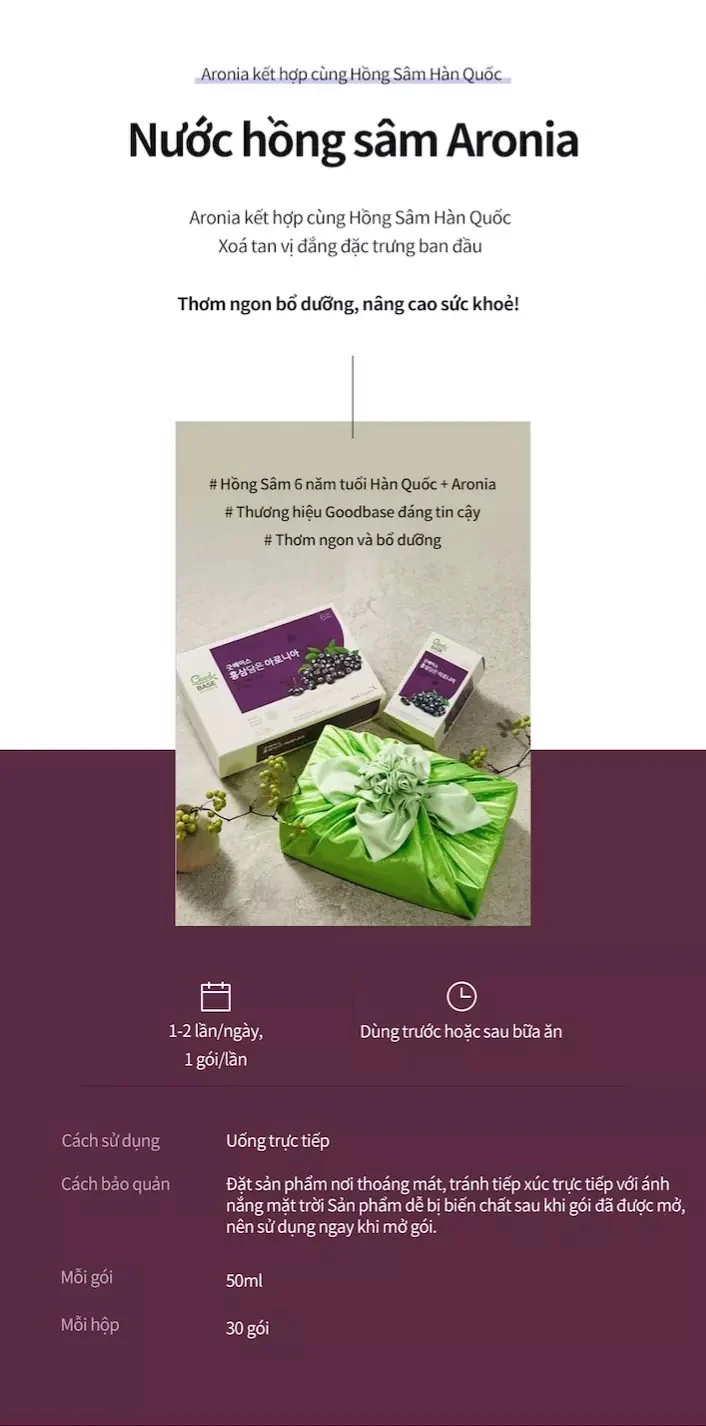 Mô tả nước hồng sâm Goodbase Aronia Cheong Kwan Jang